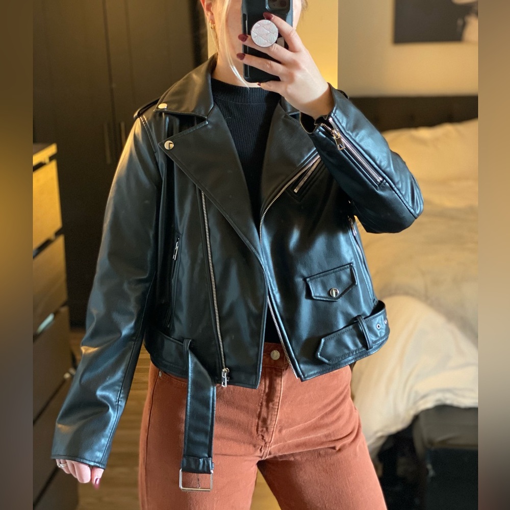 Zara black leather jacket - XL